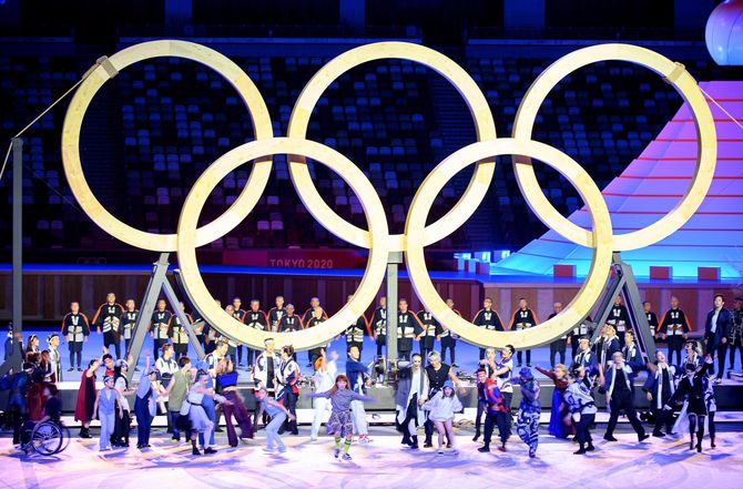 東京2020オリンピック開会式のパフォーマンス。2021年7月23日撮影