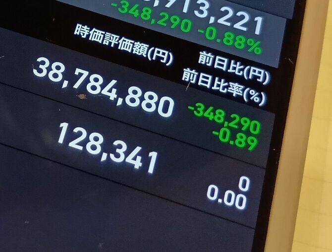 小和田さんの証券口座の画面。上の段は「国内株式」の一部だという。