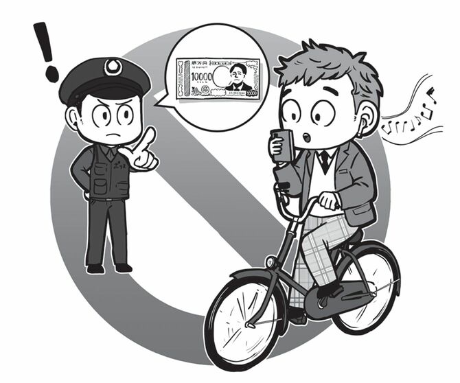 「ながら運転」を取り締まる警察官のイラスト