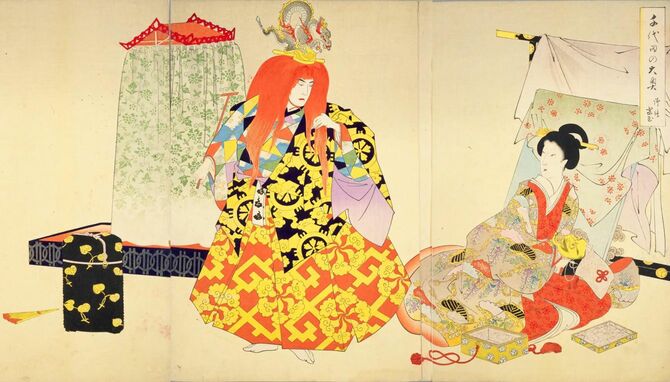 楊洲周延画「千代田之大奥『御能楽屋』」明治28年