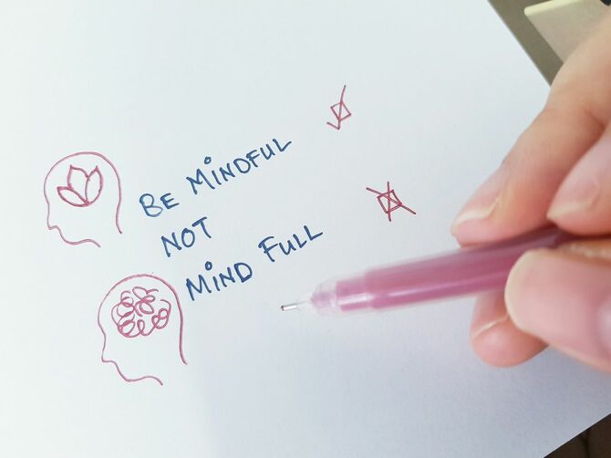 Be mindful not mind fullと書く手元