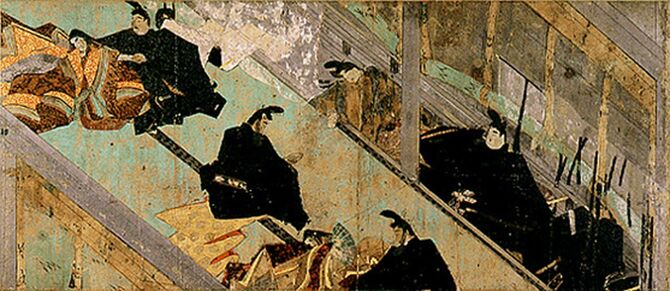 寛弘5年（1008年）、藤原彰子が敦成親王を産んだ後の「五十日の祝い」の宴席場面。