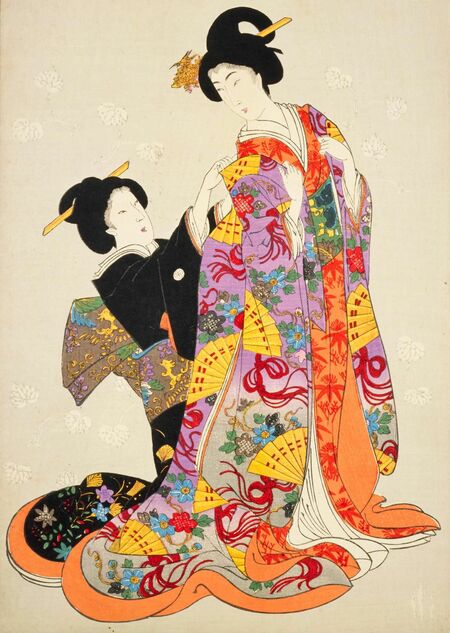 将軍の妻の着替えを手伝う大奥の上臈