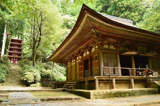 奈良県宇陀市にある室生寺・本堂（灌頂堂）と五重塔