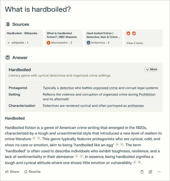 【図版1】生成AI「Perplexity」に聞いた「ハードボイルドとは何か？」