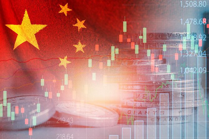 五星紅旗と中国の株価チャート