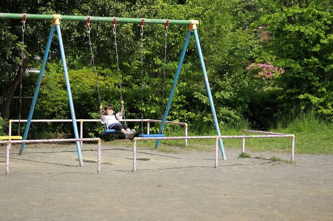 公園のブランコで一人で遊ぶ子ども