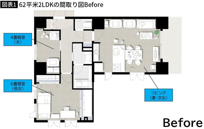 【図表1】62平米2LDKの間取り図Before