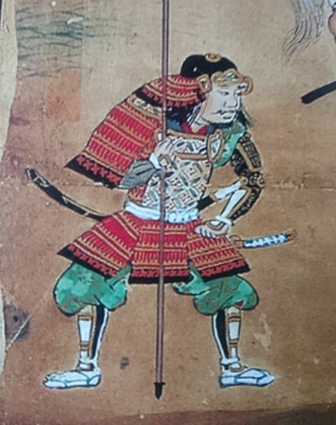 『長篠合戦図屏風』（成瀬家本）より佐久間右衛門信成（盛）、17世紀