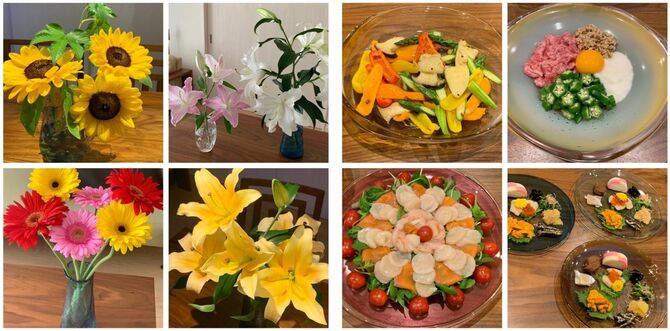 小松さんが飾ったお花たちと旦那さまお手製のディナー