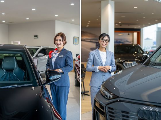 （左）BYD AUTO鹿児島のセールスコンサルタント　牧平良子さん、（右）Audi厚木のAudiエキスパート　髙橋永恵さん