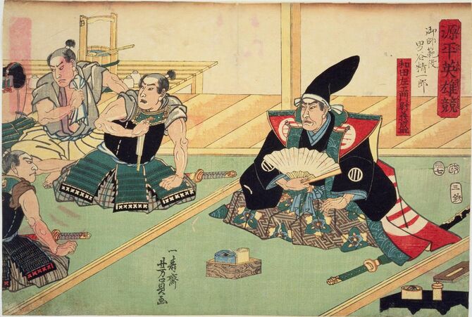 歌川芳員画「源平英雄競　和田左エ門尉義盛（佐々木信盛の祖先）」、1808年
