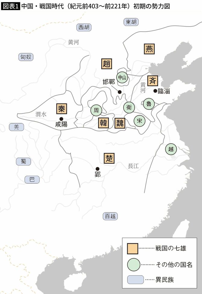 中国・戦国時代（紀元前403～前221年）初期の勢力図