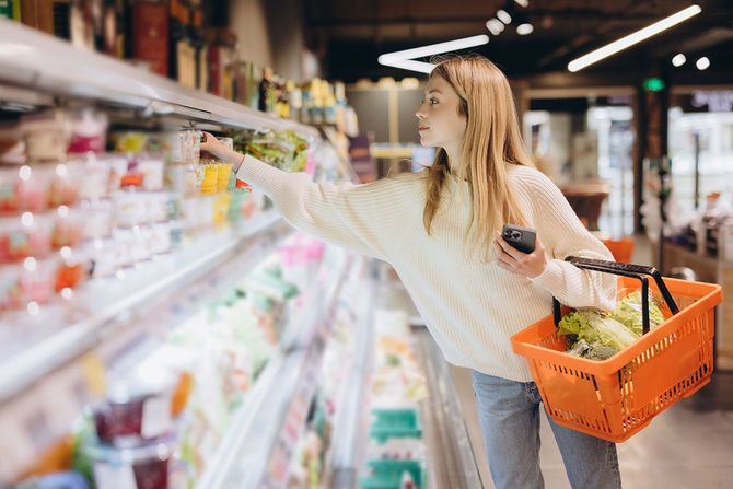 スーパーで買い物をする女性