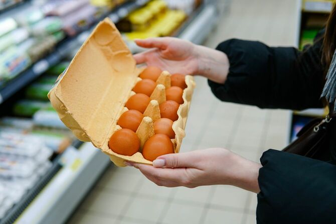 食料品店で鶏の卵を選ぶ