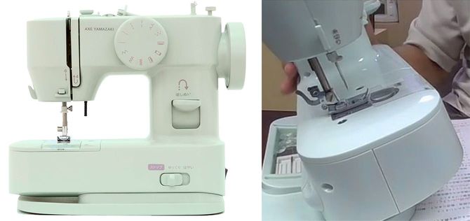 「孫につくる、わたしにやさしいミシン」では、本体を傾けると内蔵されていたルーペが出てきて楽に糸を通すことができる