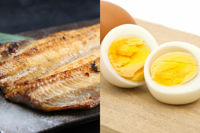 左：焼き魚、右：ゆで卵