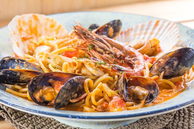 シーフードのパスタ