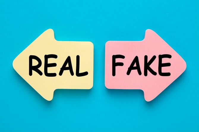 REAL・FAKEと書かれた矢印