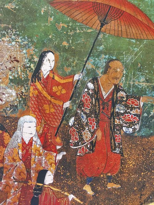 「橙花見図屏風」（国立歴史民俗博物館所蔵）に描かれた老年の秀吉、安土桃山時代