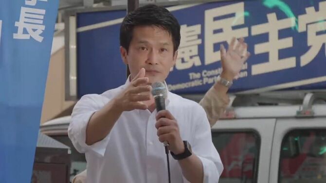 2025年7月、仙台市で応援演説を行う小川淳也氏（現・中道改革連合代表）