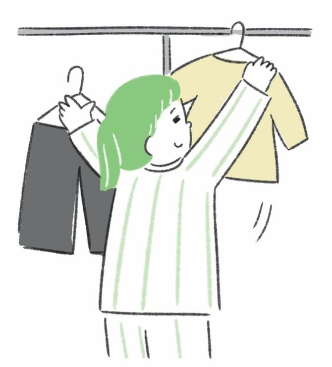 翌日に着る服を準備する人のイラスト