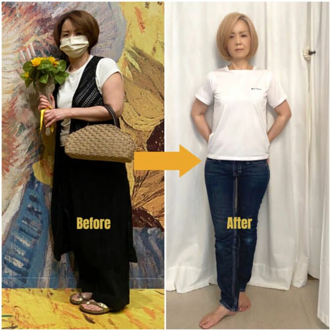 渡辺美奈子さん（55歳）もとは身長156cm、47kgとスリム体型だったが、50代に入り更年期症状の気になりとともに体重が増加して57kgに。あすけんで食べて痩せるダイエットに挑戦し、健康的に−6kgを達成。自宅でエステサロンを経営。