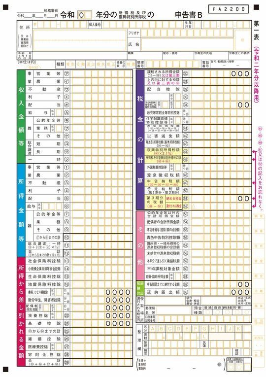 国税庁「確定申告書B」