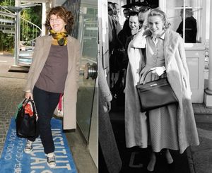 （右）モナコ公妃のグレース・ケリー。妊娠中の大きなお腹を愛用のバッグで隠したことから、のちにバッグ「ケリー」の名が誕生した。（左）整理整頓が苦手というジェーン・バーキンのために、1984年に生まれた「バーキン」。