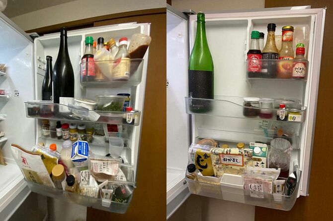 （左）片づける前。ものが溢れている　（右）片づけて余裕が生まれた様子