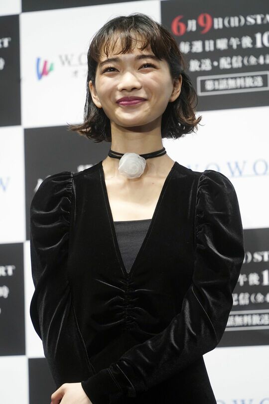 WOWOWドラマ「ゲームの名は誘拐」の完成披露試写会に登壇した見上愛（「風、薫る」の一ノ瀬りん役）、東京都江東区、2024年5月28日