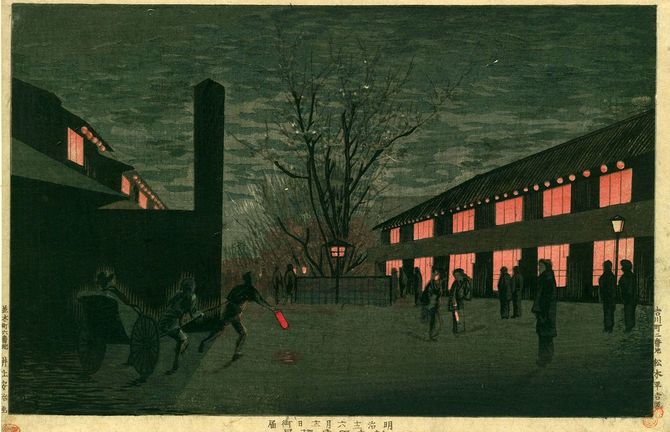 井上安次画「新吉原夜櫻景」