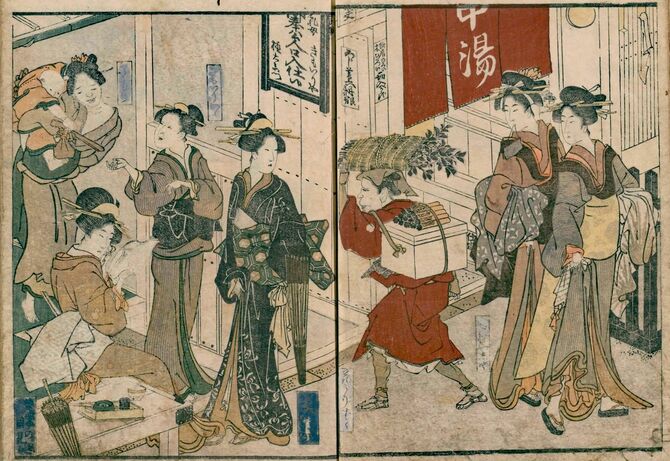 妾の斡旋をする仲介業「きもいりや」（左）