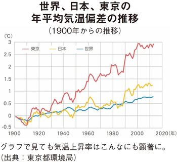 世界、日本、東京の年平均気温偏差の推移
