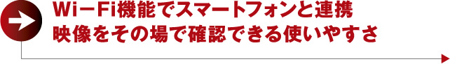 Wi－Fi機能でスマートフォンと連携
映像をその場で確認できる使いやすさ